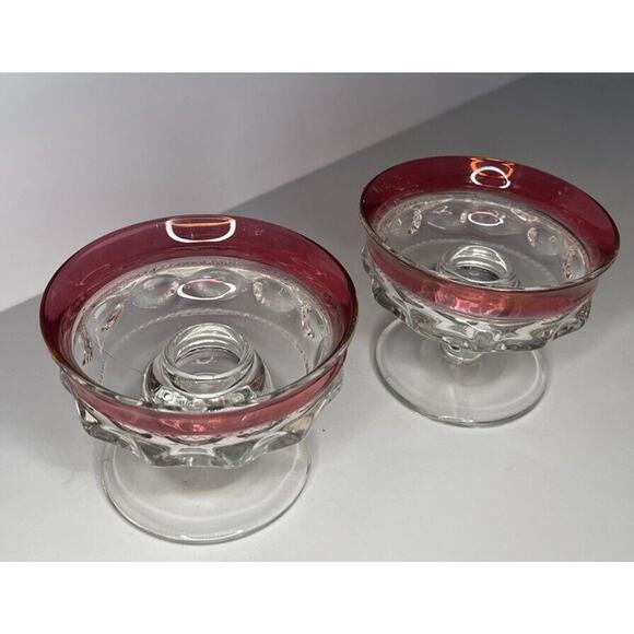 Indiana KINGS CROWN* RUBY FLASHED* 3 1/4" SHERBERT STYLE* CANDLE HOLDERS - Picture 1 of 4